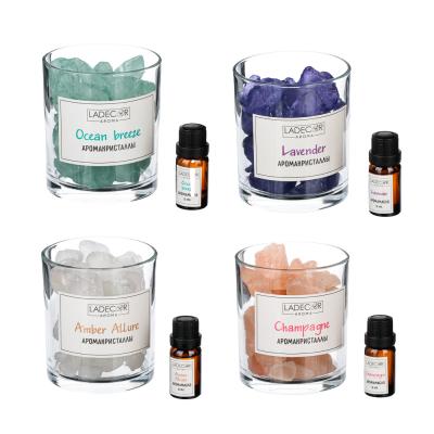 LADECOR Set of aroma crystals in a glass 9x10cm and aroma oil 10ml, lavender, champagne, ocean, amber