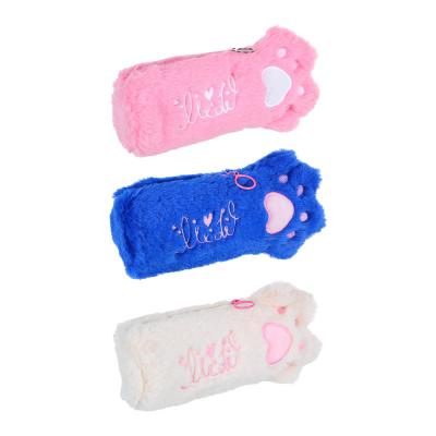 LITTLE PRINCESS Pencil case in the shape of a paw, 21x9.5x6cm, artificial fur, applique, embroidery, 3 colors, PVC box