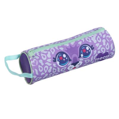 Soft round pencil case, 21.5x8x8cm, PVC, with handle, "Leopardik", with anti-crease liner