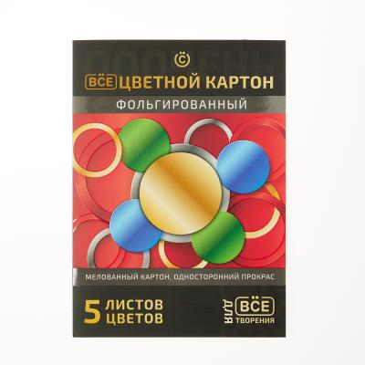 VSEGAZIN Colored foil coated cardboard, A4, 5 sheets, 5 colors, in a folder