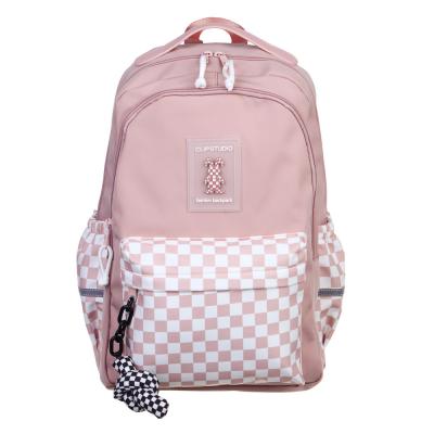 Backpack for teenagers 45x30x20cm, 2 compartments, 5 pockets, faux leather handle, patch, pendant, PE, pink