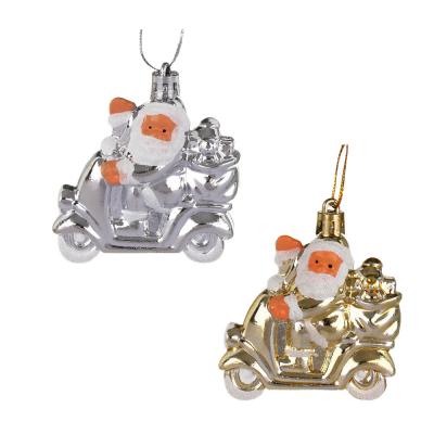 SNOW BOOM Christmas tree toy in the shape of Santa Claus on a motorcycle, 7x6.5cm, plastic, silver, gold