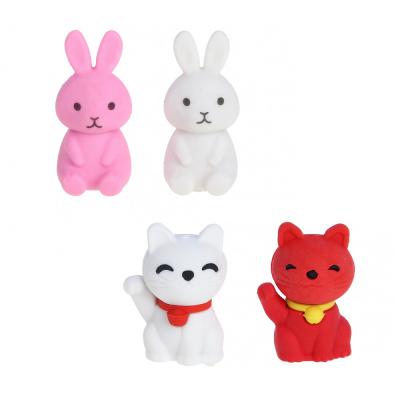 Curly eraser in the shape of bunnies and cats, 4 designs, TPR, 2.3-3.5x1.5-3 cm