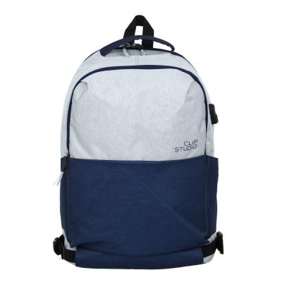Universal backpack 39x34x15cm, 2 compartments, 3 pockets, mesh back, handle, PE fabric, USB, white/blue