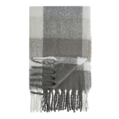 BY COLLECTION Blanket 130x170cm, 100% polyester, checkered, gray