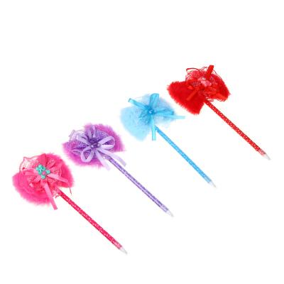 Blue ballpoint pen, bow-shaped tip with a bear, fabric, PP, barrel 18.5 cm, 4 designs