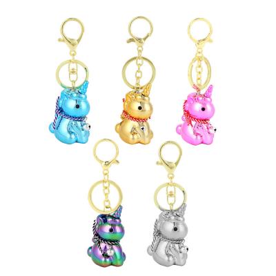 Keychain 4x6cm, unicorn shape, resin, electroplated, metal snap hook, 5 colors