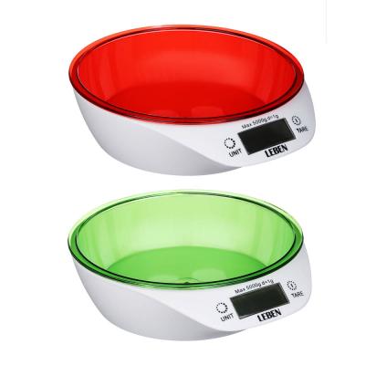 LEBEN Electronic kitchen scales with bowl, max. load up to 5 kg (precision measurement 1 g)