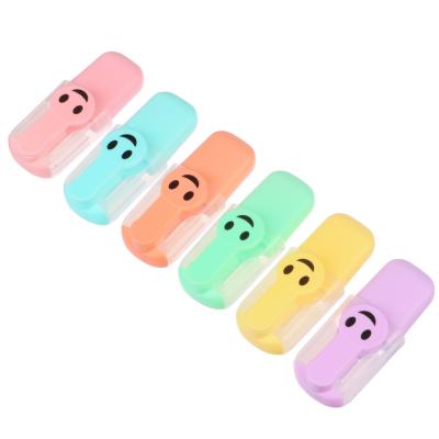 Highlighter marker, smiley face clip, marker length 5.5 cm, 6 pastel colors