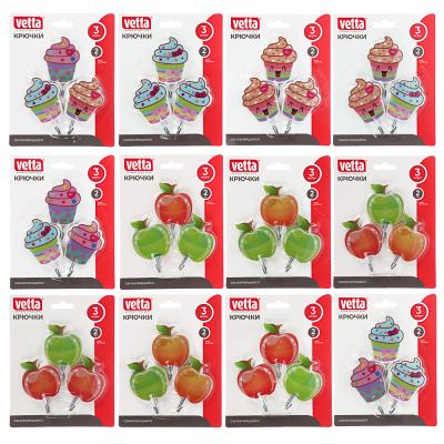 VETTA Self-adhesive hooks on a blister “Idyll”, 3 pcs, metal, plastic, 4 designs