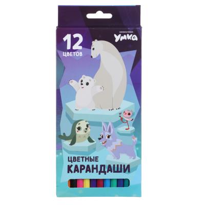 Umka Pencils 12 colors hexagonal sharpened, improved writing, plastic, in a cardboard box