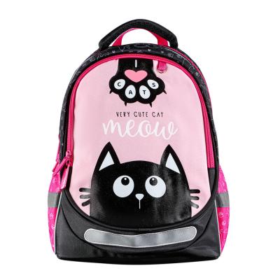 CUTE CAT School backpack semi-rigid 37x28x14cm, 3 compartments, 2 pockets, hard bottom, ergonal back, PE