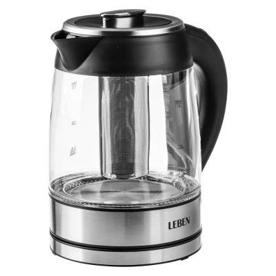 LEBEN Electric kettle 1.8 l, 1850 W, hidden heating element, glass with infuser filter