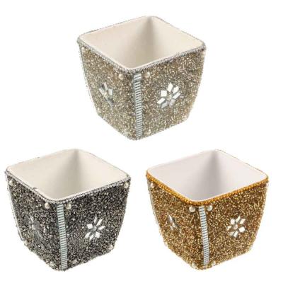 INBLOOM Decorative flowerpot 9x9x9cm plastic/beads, t-silver/bronze/silver