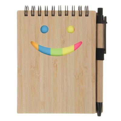 Notepad 4in1, 13x11cm, 70 sheets, blue ball pen, block 4.5x7.5cm, bookmark with adhesive layer (5 colors), bamboo, spiral