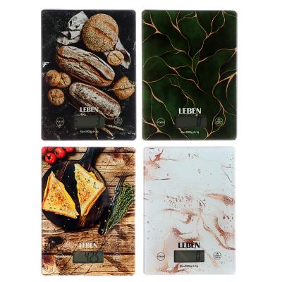 LEBEN Electronic kitchen scales, glass with design, rectangular. max.load 5kg (accurate measurement 1g)