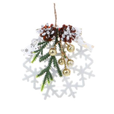 SNOW BOOM Decorative pendant, in the shape of a snowflake with pine decor, glitter, white, plastic, 12.5 cm