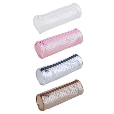 Round pencil case 21.5x7x7cm, 1 zippered compartment, metallic polyester, embossed, 4 colors