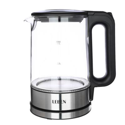LEBEN Electric kettle 1.7 l, 1800 W, hidden heating element, auto-off, metal, glass