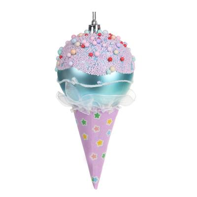 SNOW BOOM Decorative pendant in the form of an ice cream cone with a ball, 17 cm, plastic, paper, textiles