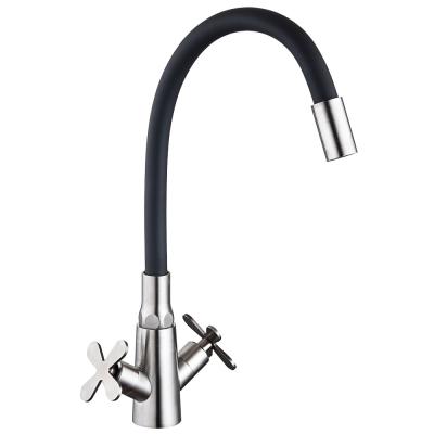 SoyuzKran Kitchen faucet, silicone spout, ceramic. crane axleboxes 1/2, black, stainless steel, SS01-C242