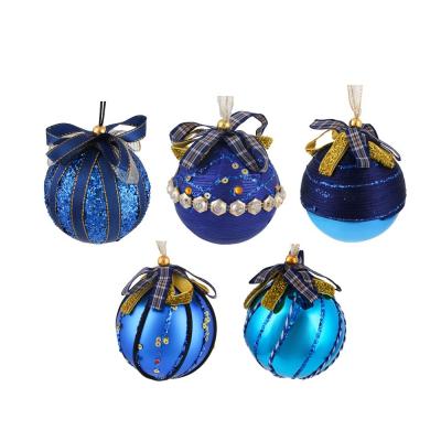 SNOW BOOM Pendant, in the shape of a ball with decor, 8 cm, plastic, textile, foam, blue and gold, 5 types
