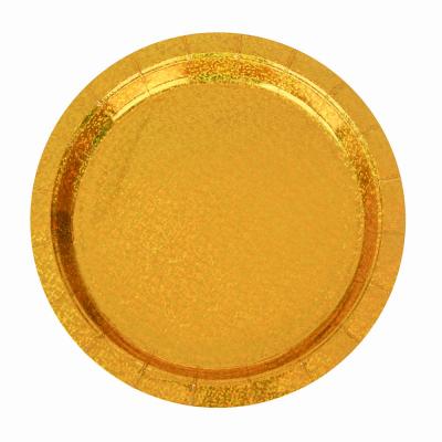Set of paper plates, 18 cm, holography, gold color